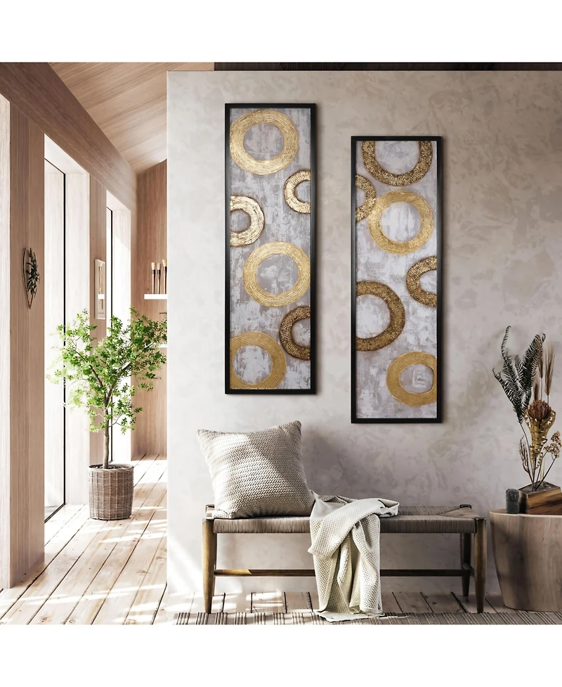 LuxenHome 2-Piece Gold and Brown Metal with Black Rectangle Frame Wall Decor Set