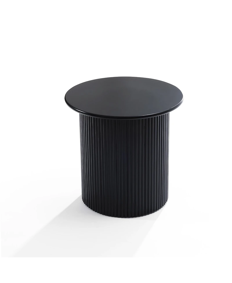 LuxenHome 15'' Small Accent Table Compact Size Black Fluted Fir & Mdf Wood Round Side Tables
