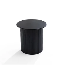 LuxenHome 15'' Small Accent Table Compact Size Black Fluted Fir & Mdf Wood Round Side Tables