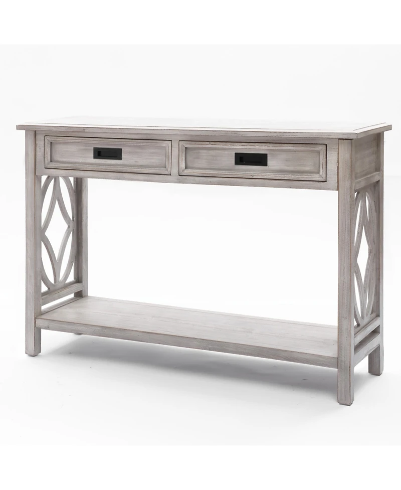 LuxenHome Gray Wood 2-Drawer 1-Shelf Console and Entry Table