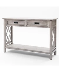 LuxenHome Gray Wood 2-Drawer 1-Shelf Console and Entry Table
