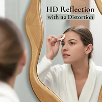 LuxenHome Natural Pine Wood Frame Irregular Oval Wall Mirror Decor Wall Mounted Accent Hanging Mirror