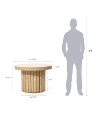 LuxenHome End Table 23.6"Wide Brown Wood Fluted Round Coffee Table and Side Table for Living Room