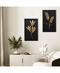 LuxenHome 2-Piece Flower Bouquet Modern Wall Decor Set Black and Gold Abstract Wall Art Hanging Decoration