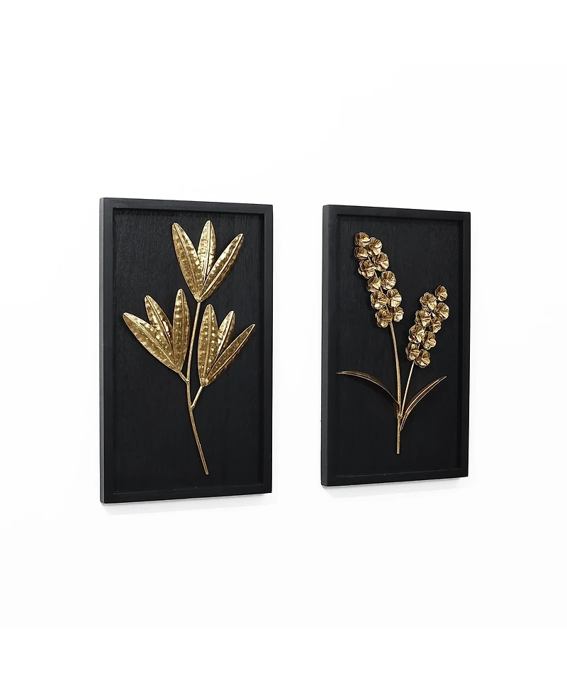 LuxenHome 2-Piece Flower Bouquet Modern Wall Decor Set Black and Gold Abstract Wall Art Hanging Decoration