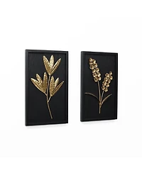 LuxenHome 2-Piece Flower Bouquet Modern Wall Decor Set Black and Gold Abstract Wall Art Hanging Decoration
