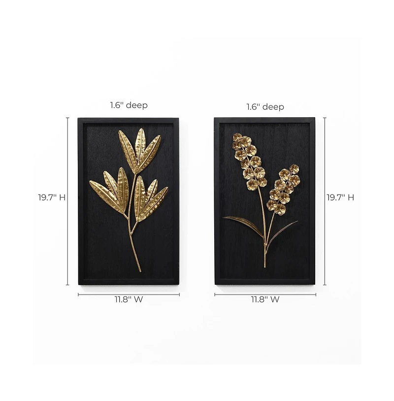 LuxenHome 2-Piece Flower Bouquet Modern Wall Decor Set Black and Gold Abstract Wall Art Hanging Decoration
