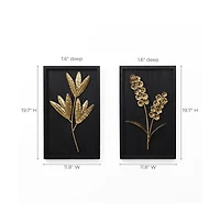 LuxenHome 2-Piece Flower Bouquet Modern Wall Decor Set Black and Gold Abstract Wall Art Hanging Decoration