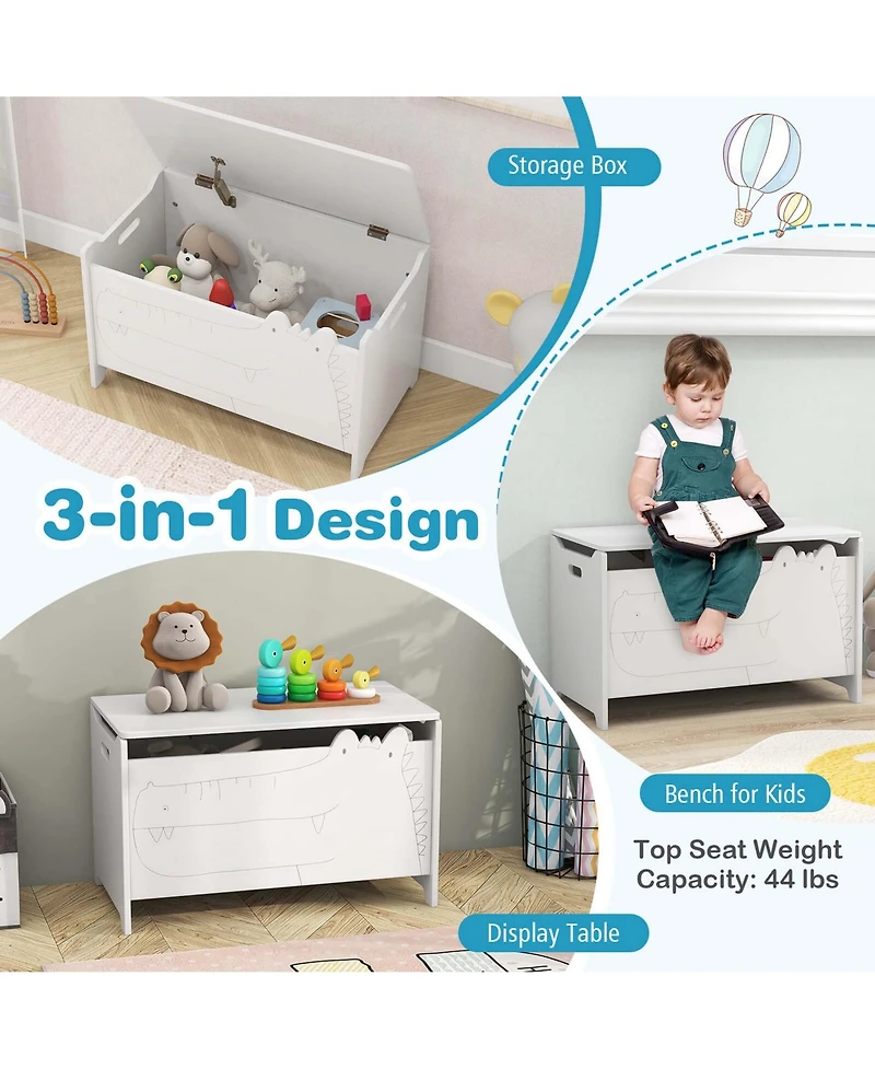 Kids Toy Box w/Safety Hinge Wood Storage Chest Flip-Top Storage Organizer