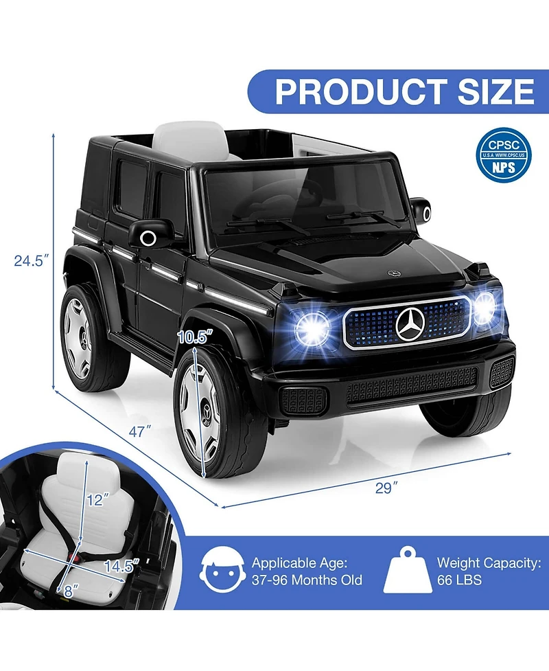 Licensed Mercedes-Benz Eqg Kids Ride On Car with Remote Control Detachable Battery