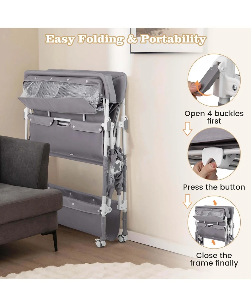 Costway Portable Baby Changing Table with Wheels Adjustable Height Large Storage Rack