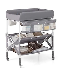 Costway Portable Baby Changing Table with Wheels Adjustable Height Large Storage Rack
