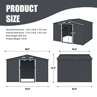 Outdoor Storage Shed 8 x 10 Ft Large Metal Tool Sheds, Heavy Duty Storage House with Sliding Doors with Air Vent for Backyard Patio Lawn to Store Bike
