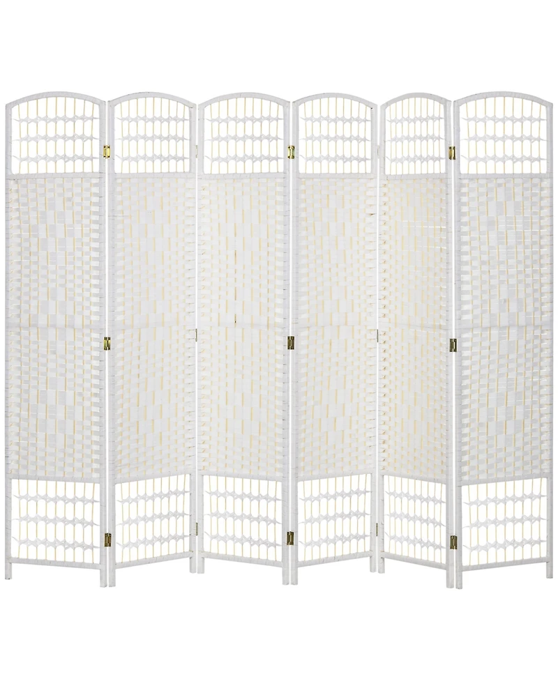6 Panel Room Divider, Folding Privacy Screen, 5.6' Room Separator, Wave Fiber Freestanding Partition Wall Divider for Rooms, Home, Office, White