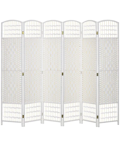 6 Panel Room Divider, Folding Privacy Screen, 5.6' Room Separator, Wave Fiber Freestanding Partition Wall Divider for Rooms, Home, Office, White