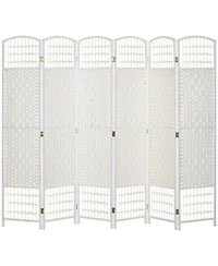 6 Panel Room Divider, Folding Privacy Screen, 5.6' Room Separator, Wave Fiber Freestanding Partition Wall Divider for Rooms, Home, Office, White