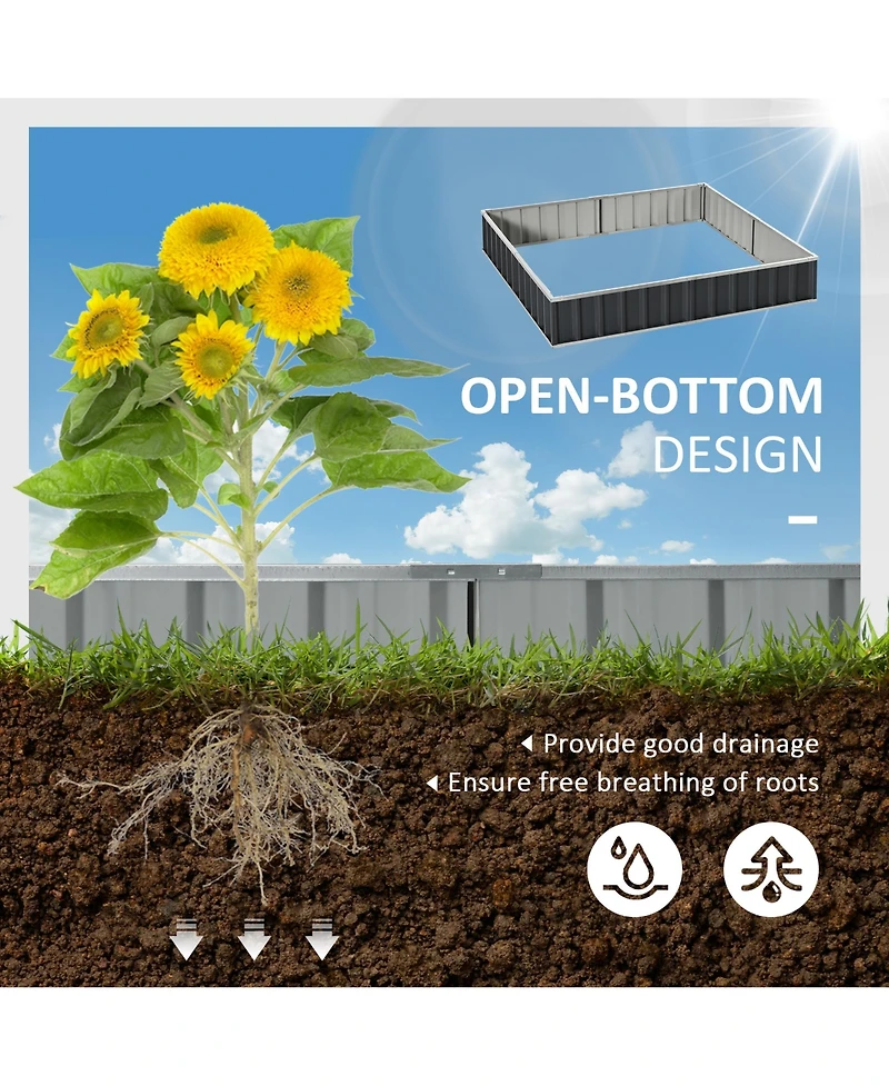8.5' x 3' x 1' Raised Garden Bed, Galvanized Metal Planter Box for Vegetables Flowers Herbs, Dark Gray