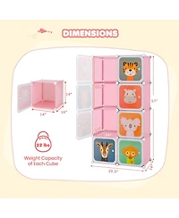 8-Cube Kids Wardrobe Baby Dresser Bedroom Armoire Clothes Hanging Closet with Doors