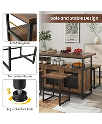 4 Pcs Kitchen Island Set with Bench and Storage Heavy-duty Metal Frame Shelves