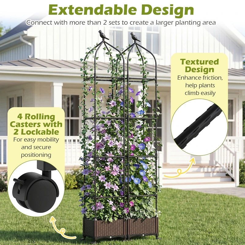 1 Pcs Raised Garden Bed Tomato Cage Planter Box with Pe-Coated Metal Trelli Wheels