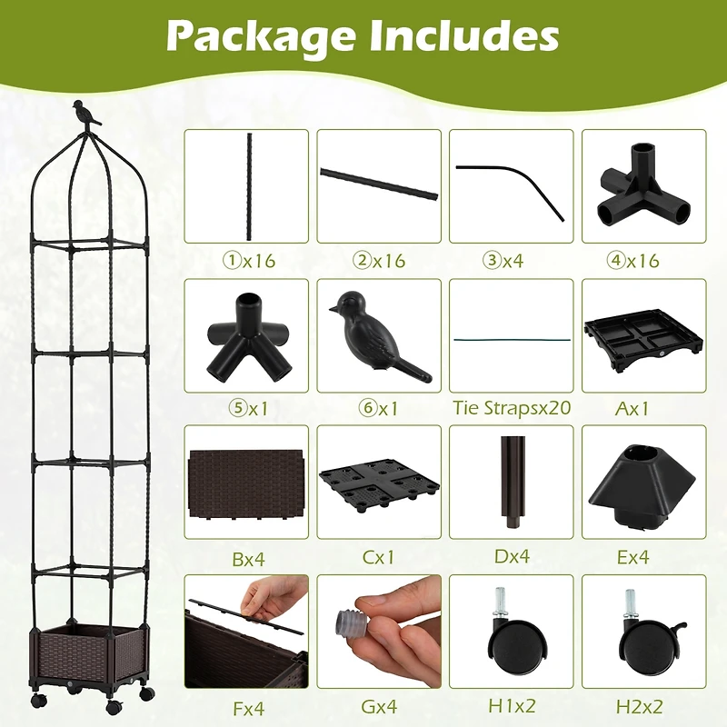 1 Pcs Raised Garden Bed Tomato Cage Planter Box with Pe-Coated Metal Trelli Wheels