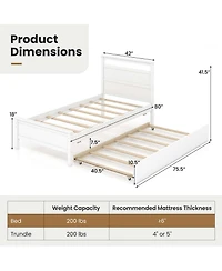Twin Platform Bed with Trundle Pull-out Headboard & Footboard