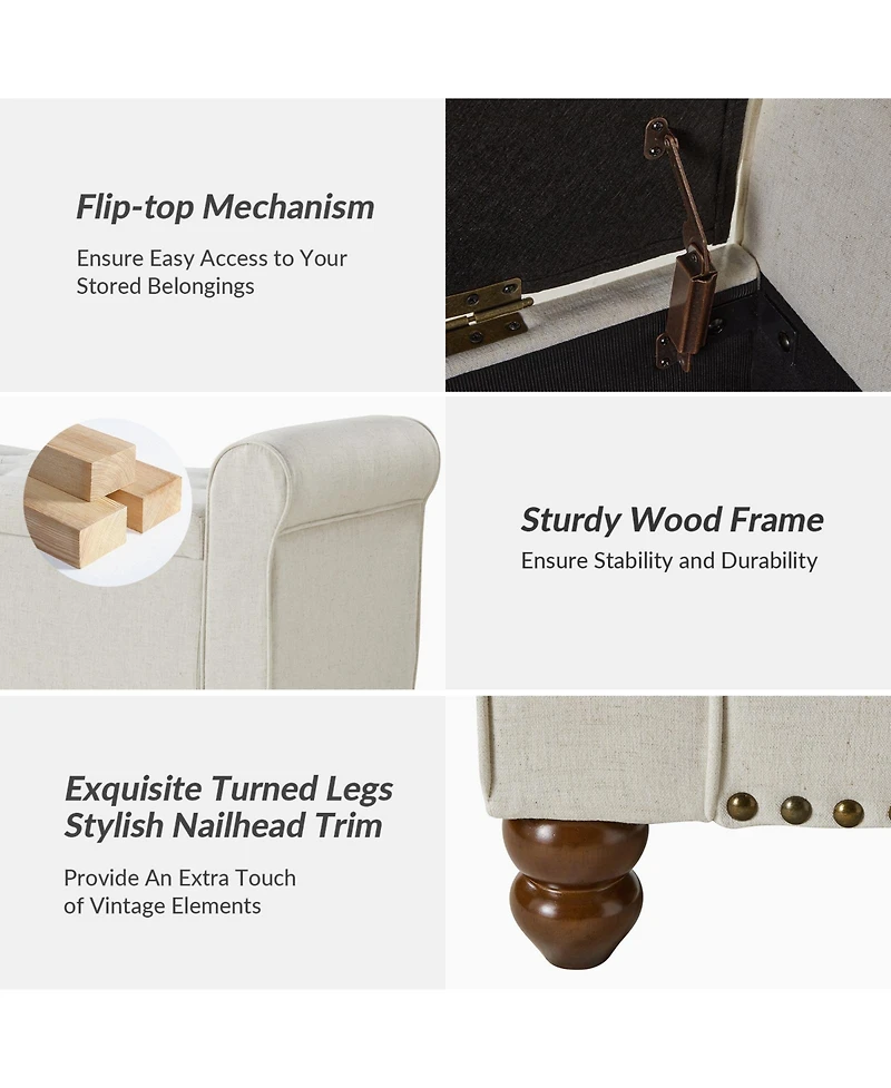 Hulala Home Transitional Carmen 43.7" Wide Storage Bench with Sturdy Wood Legs