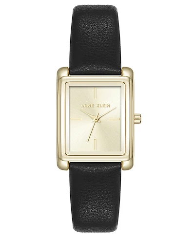 Anne Klein Women's Quartz Rectangular Faux Leather and Gold-Tone Alloy Metal Watch
