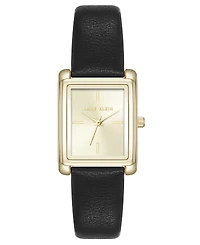Anne Klein Women's Quartz Rectangular Black Faux Leather and Gold-Tone Alloy Metal Watch, 24mm