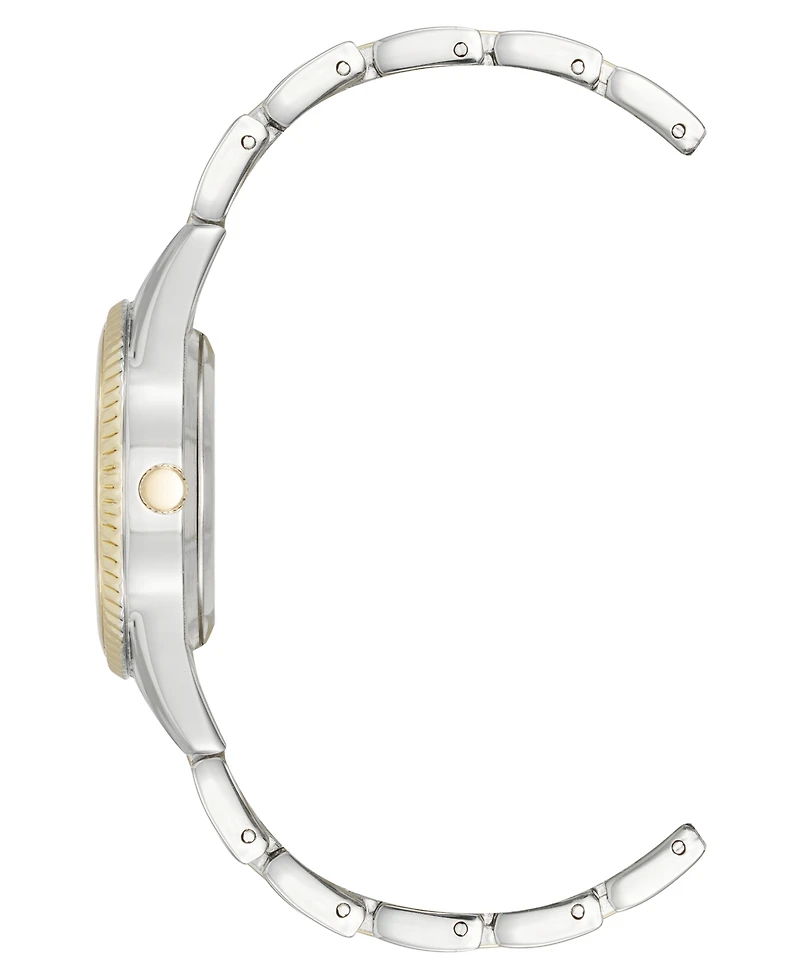 Anne Klein Women's Quartz Bold Coin Edge Bezel Black and Two-Tone Alloy Metal Watch, 32mm