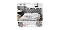 gaomon King Size Bed Frame with Upholstered Wingback Headboard, Luxurious Linen Upholstery Platform Bed with Charging Station, Button Tufted Design, N
