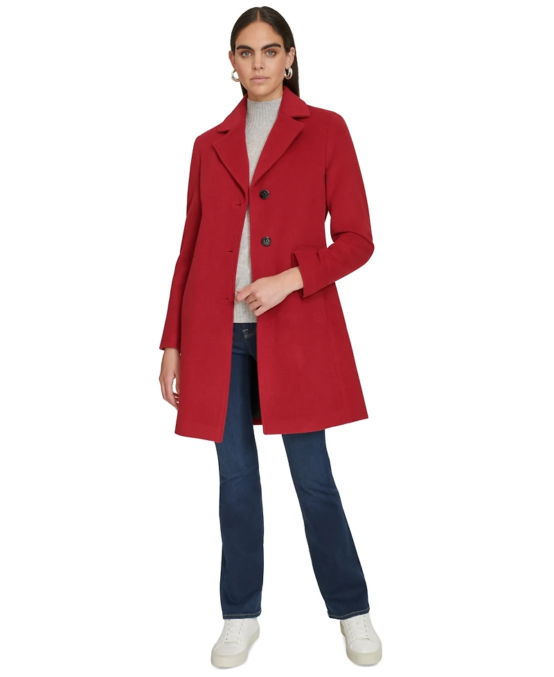 Calvin Klein Womens Single-Breasted Wool Blend Coat