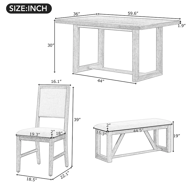 Streamdale Furniture Retro Dining Set Table, 4 Chairs, 1 Bench