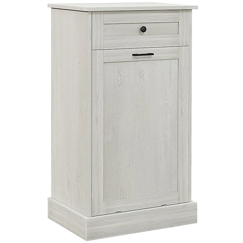 Kitchen Tilt Out Trash Bin Cabinet Free Standing Recycling Cabinet Trash Can Holder With Drawer, Light Gray