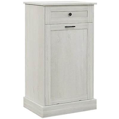 Kitchen Tilt Out Trash Bin Cabinet Free Standing Recycling Cabinet Trash Can Holder With Drawer, Light Gray