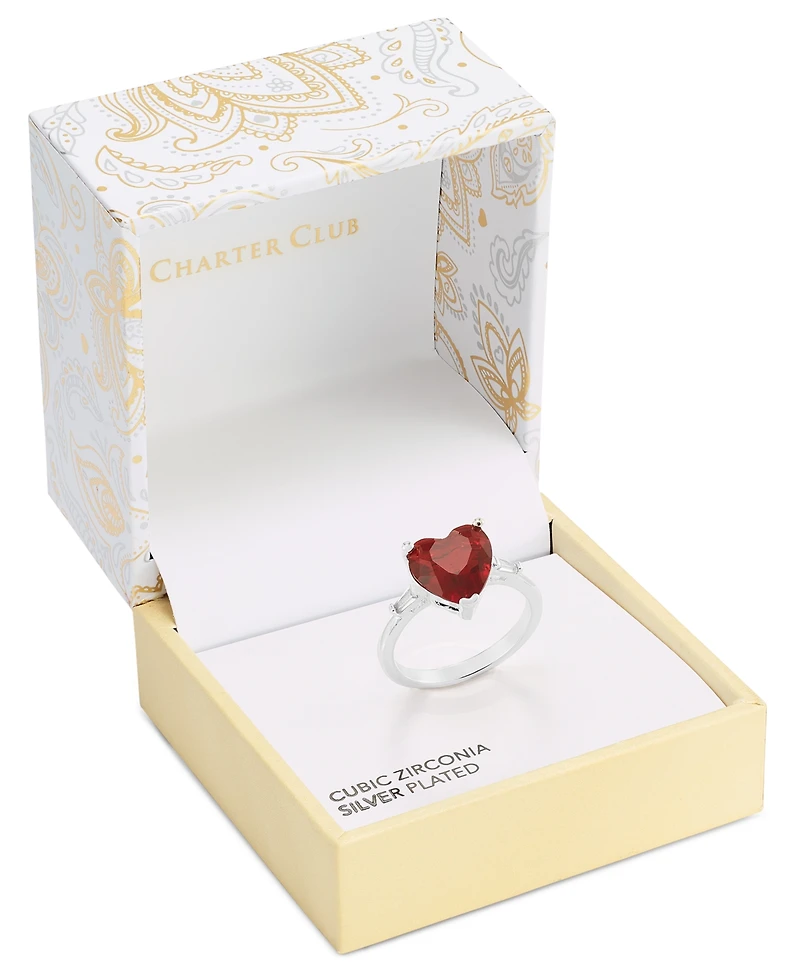 Charter Club Silver-Tone Red Stone Heart Solitaire Ring, Exclusively at Macy's