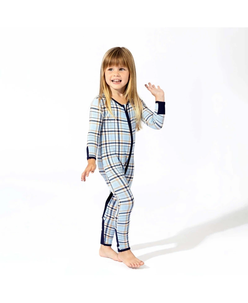 Bellabu Bear Baby Boys or Girls, Holiday Plaid Blue Convertible Footie