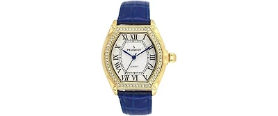 Peugeot Women's 36mm Blue Watch Barrel Shaped Tank Case Leather Strap