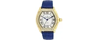 Peugeot Women's 36mm Blue Watch Barrel Shaped Tank Case Leather Strap