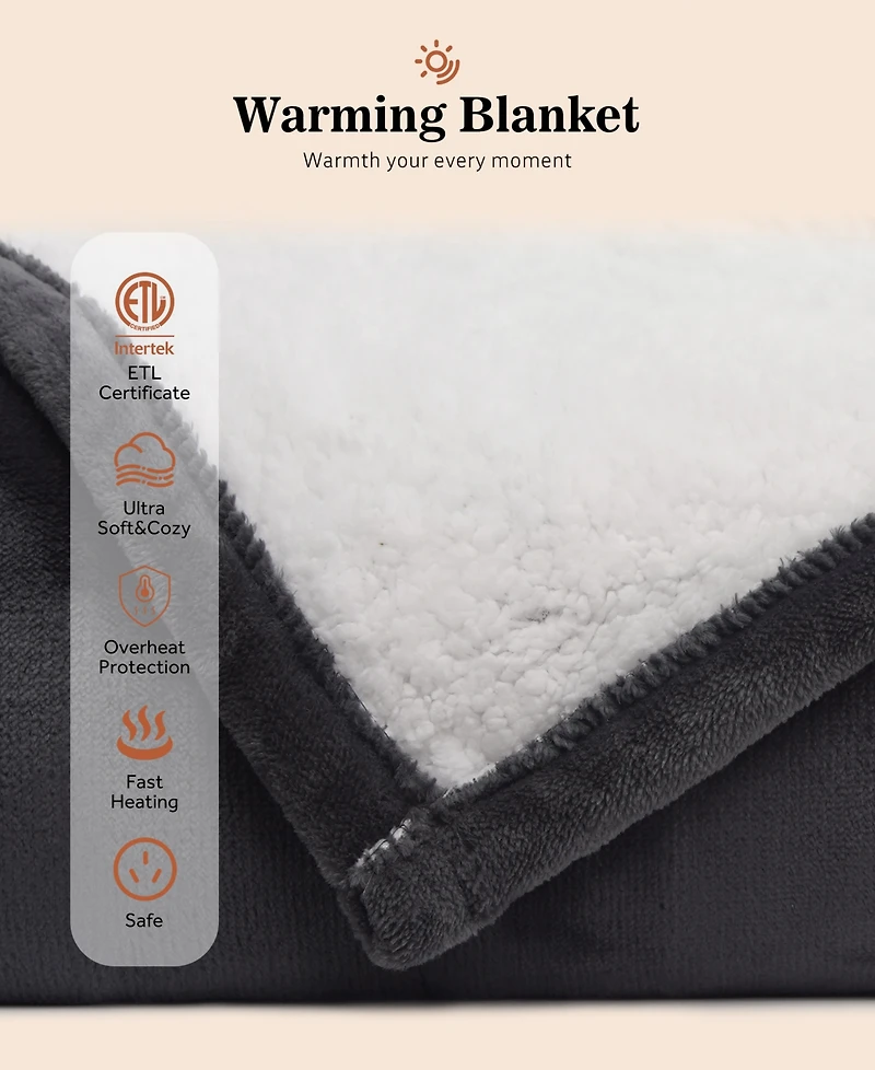 Sealy Heated Flannel and Sherpa Throw, 50" x 60"
