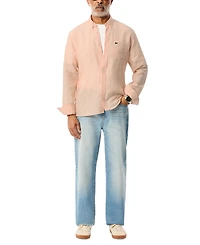 Lacoste Men's Long Sleeve Striped Button-Down Linen Shirt