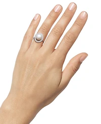 Belle de Mer Peacock Black Cultured Freshwater Pearl (10mm) & Cubic Zirconia Halo Ring Sterling Silver (Also White Pearl)