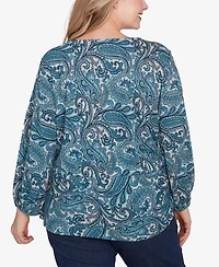Ruby Rd. Plus Size Paisley Hatchi Twist Front Top