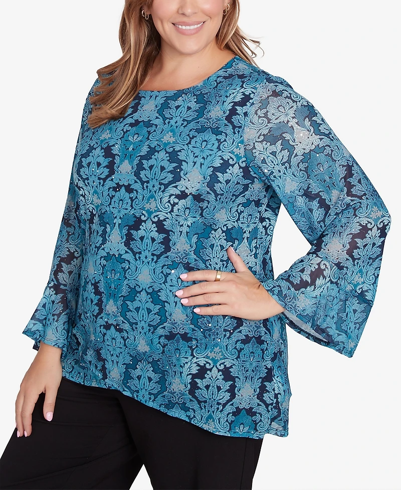 Ruby Rd. Plus Size Damask Mesh Top