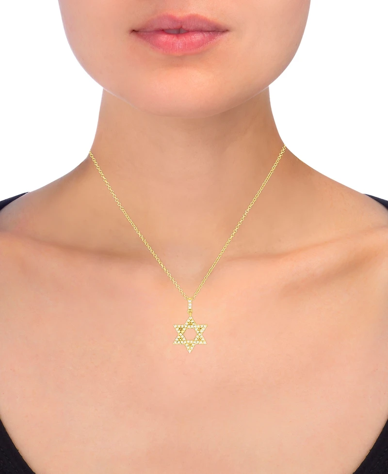 Diamond Star of David Pendant Necklace (1/4 ct. t.w.) in 14k White or Yellow Gold, 16" + 2" extender