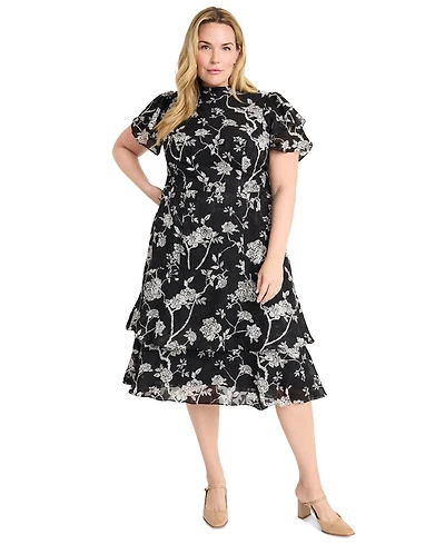 Maggy London Plus Size Floral Organza Midi Dress
