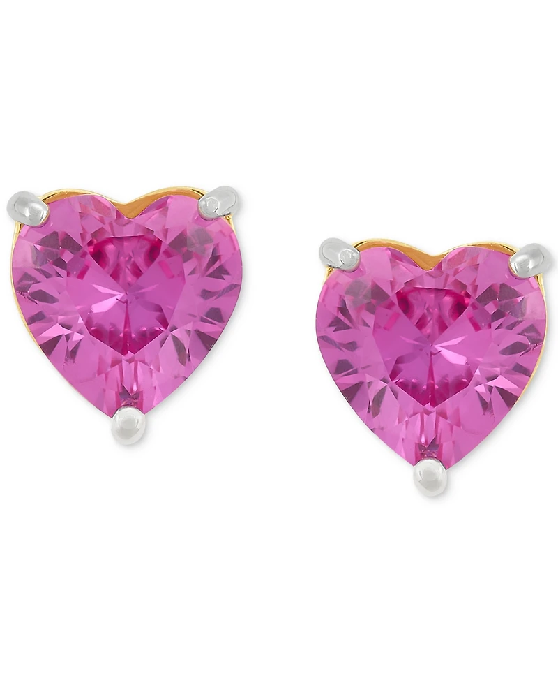 3-Pc. Set Lab Created Pink Sapphire (6 ct. t.w.) & Lab Created White Sapphire (1/2 ct. t.w.) Heart Stud & Small Hoop Earrings 14k Gold-Plated Sterling