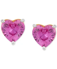 3-Pc. Set Lab Created Pink Sapphire (6 ct. t.w.) & Lab Created White Sapphire (1/2 ct. t.w.) Heart Stud & Small Hoop Earrings 14k Gold-Plated Sterling