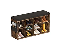 gaomon Shoe Bench, 104 Inch Shoe Storage Bench with Cushion and Side Pocket, 10 Cubbies Shoe Rack with Adjustable Shelves, Shoe Organizer Cabinet for