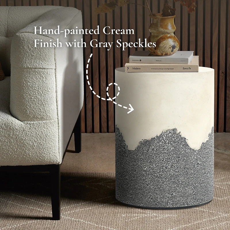 LuxenHome Gray and White Cement Round Outdoor Side Table